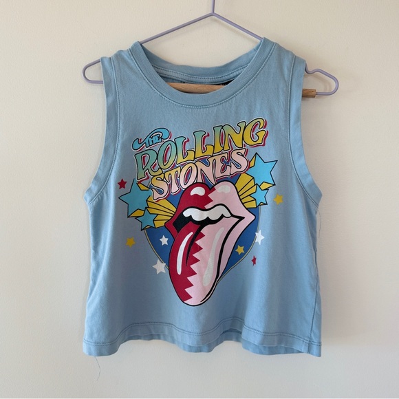 Zara Girls Washed Effect The Rolling Stones Graphic Tank Top Blue Size 6-7 - Picture 2 of 6